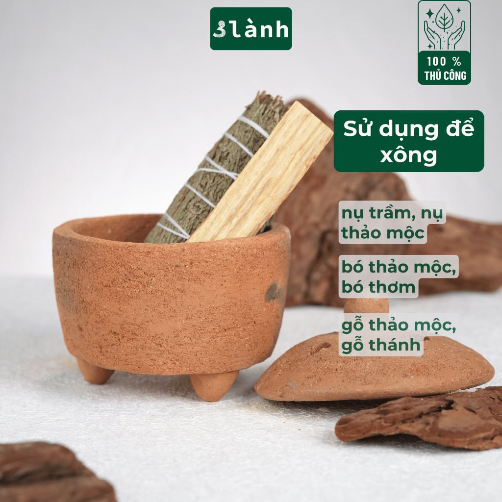 Lư Xông Đất Sét Chăm Thủ Công 3 Lành Độc Bản - Ảnh 2