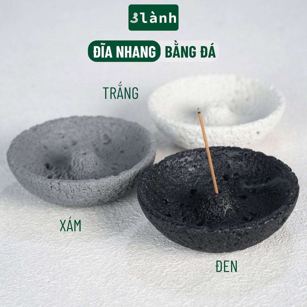 Đế Hứng Nhang Đá Rộng Miệng 3 Lành Mặt Đá Thô Mộc Thiền Nhật