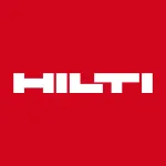 Hilti logo in white text on a solid red background.