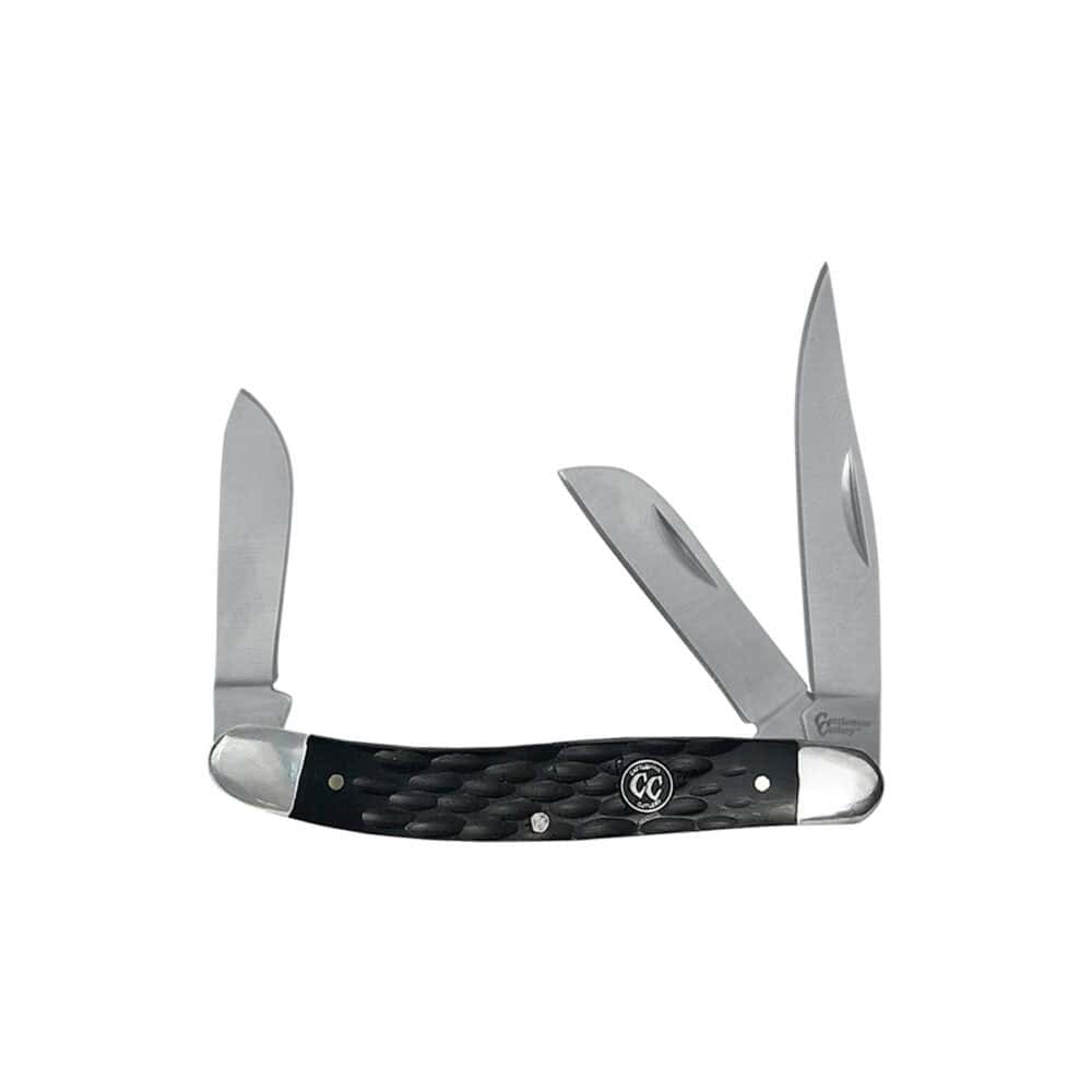 Open Cattleman Stockman Jigged Delrin Knife in black