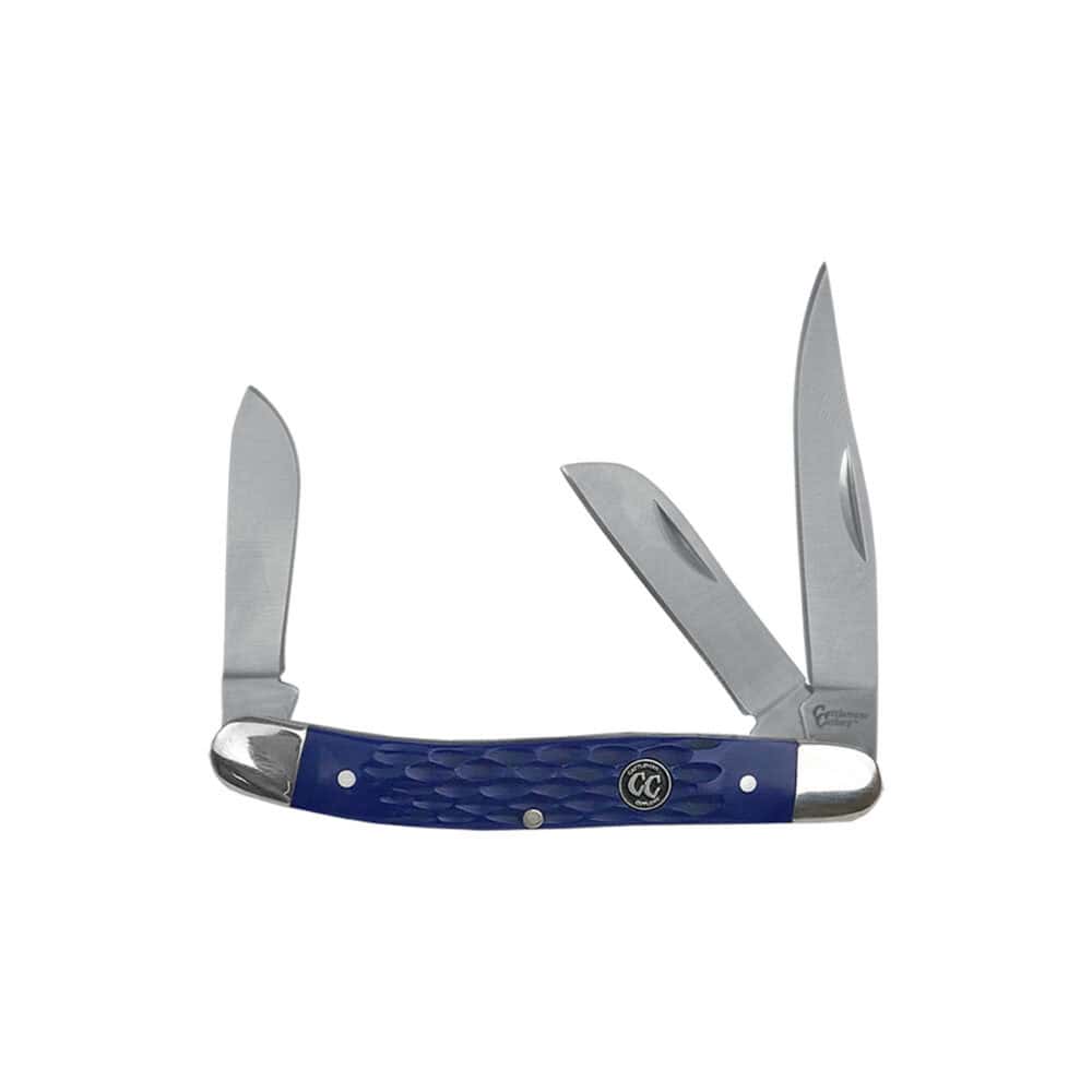 Open Cattleman Stockman Jigged Delrin Knife in blue