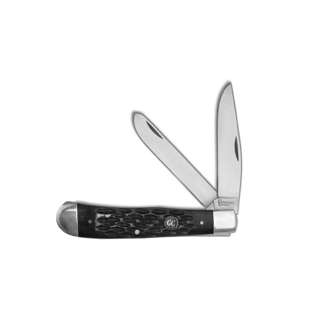 open cattleman trapper jigged delrin knives in black