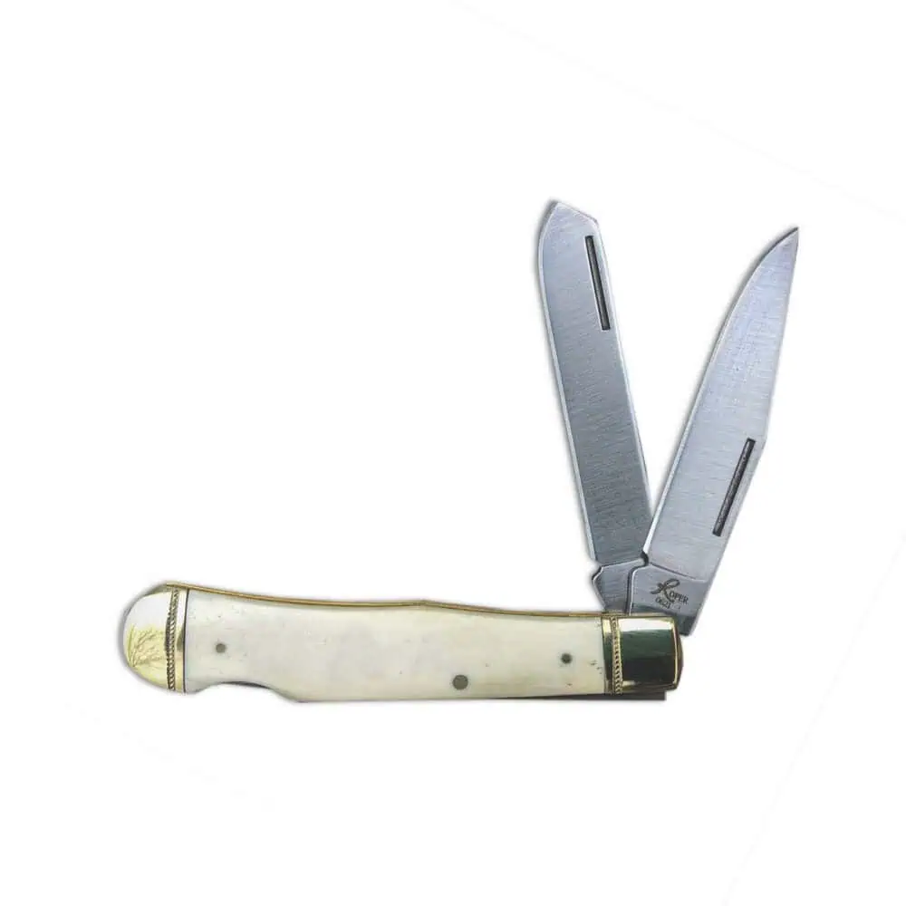 American Buffalo Roper Double Action Lockback Trapper Jigged Bone Knives