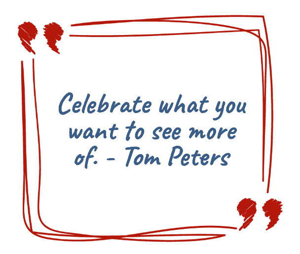 the quote from Tom Peters saying "Celebrate what you want to see more of" - celebrating blogging milestones