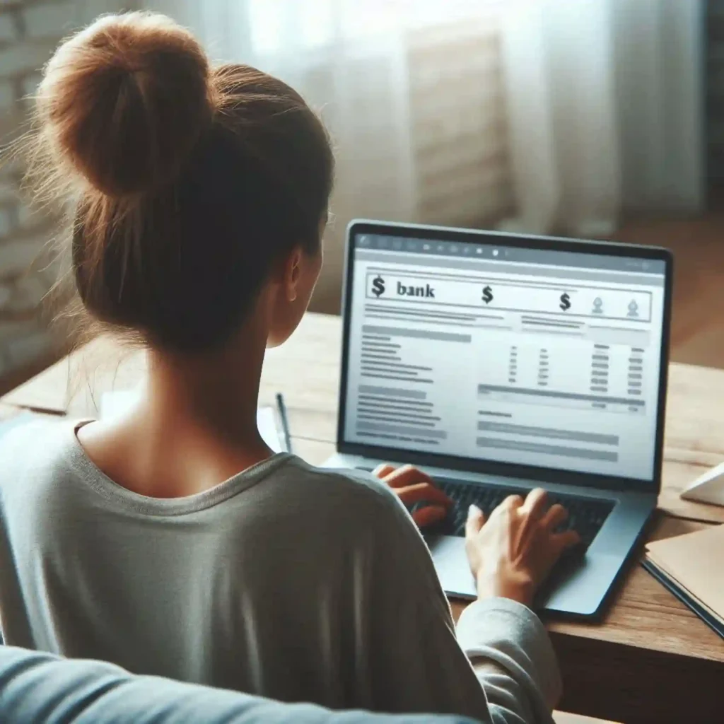 a woman sitting behind her laptop doing her financials - financial goals for bloggers