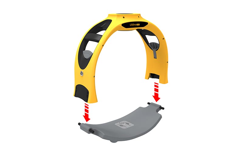 Yellow arched device with detachable gray base panel