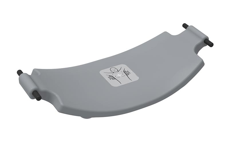 Curved gray baby bath support seat with handles
