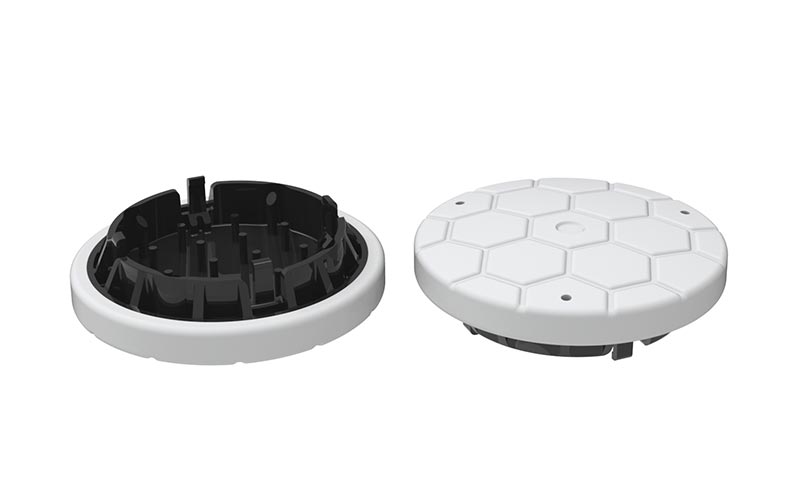 Round plastic cover with hexagonal pattern and base