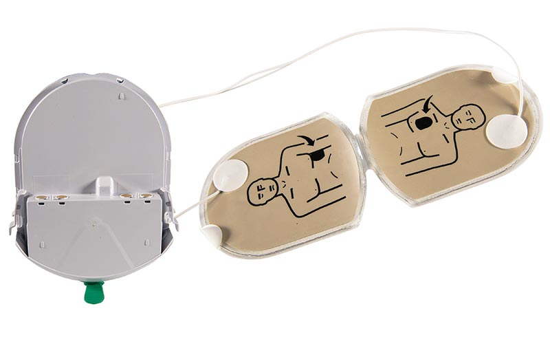Automated external defibrillator with adhesive electrode pads