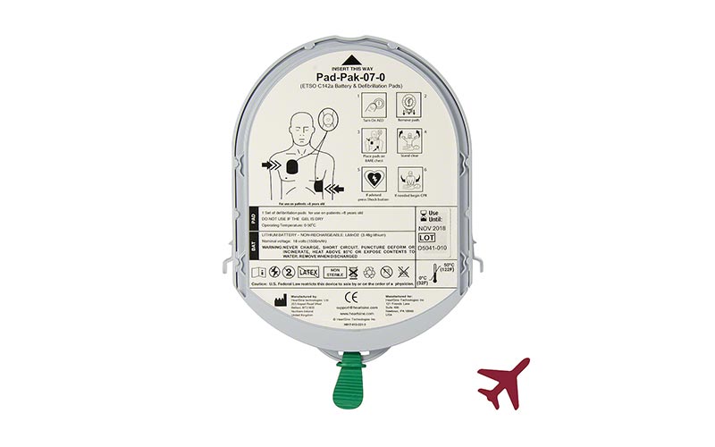 Defibrillator Pad-Pak cartridge with usage instructions label