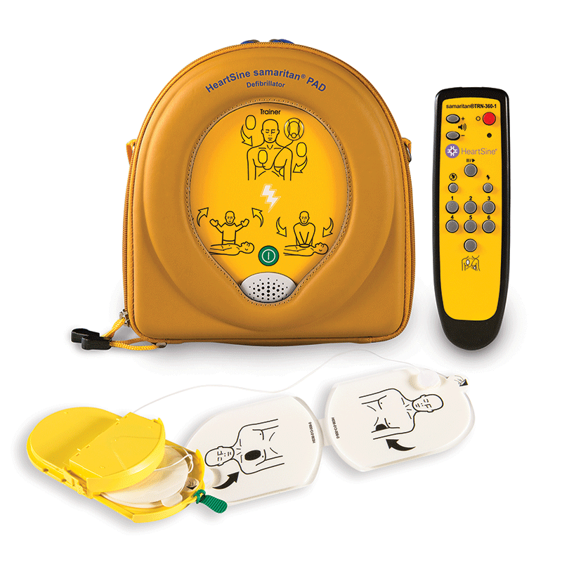 HeartSine Samaritan PAD defibrillator trainer with pads and remote