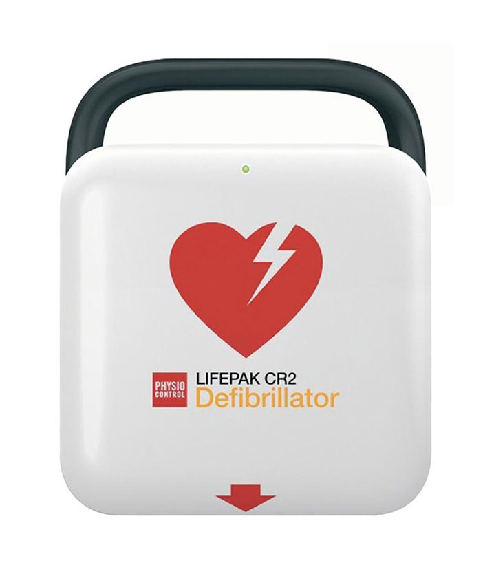 LIFEPAK CR2 defibrillator with heart lightning symbol