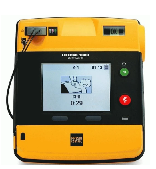 LIFEPAK 1000 defibrillator displaying CPR instructions screen