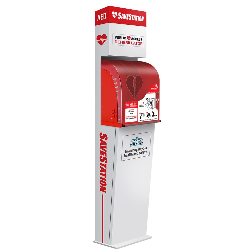 Public access AED SaveStation defibrillator kiosk