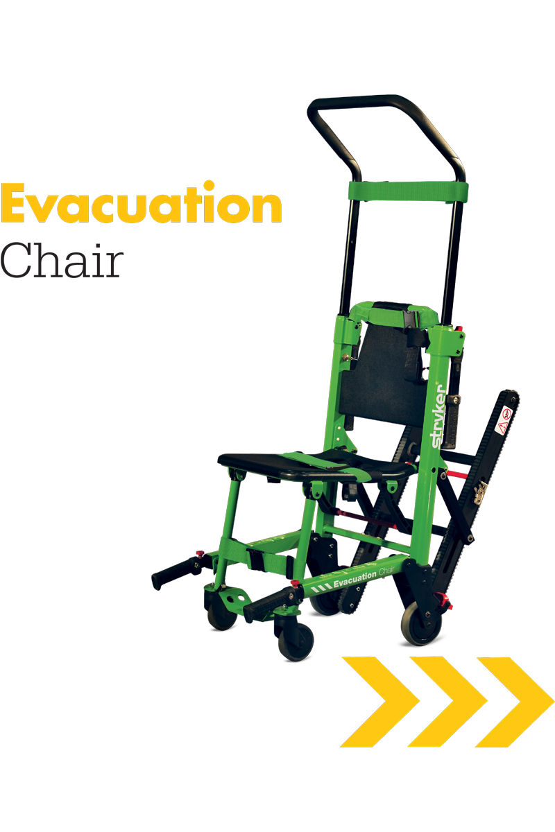 Green evacuation chair with wheels and handle