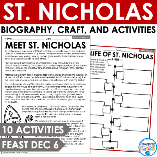 St. Nicholas Day Activities Reading Passage Craft Crossword Puzzle St. Nick