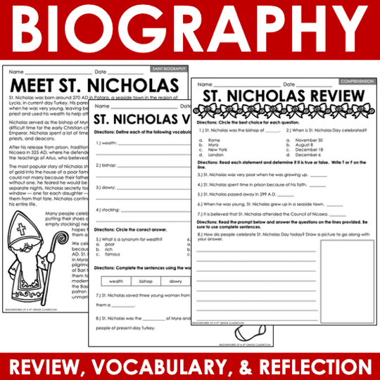 St. Nicholas Day Activities Reading Passage Craft Crossword Puzzle St. Nick - Image 2