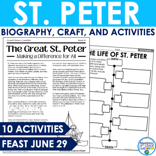St. Peter Catholic Saints Reading Passage Word Search Crossword Craft Worksheets