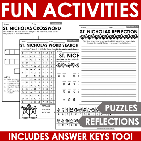 St. Nicholas Day Activities Reading Passage Craft Crossword Puzzle St. Nick - Image 3