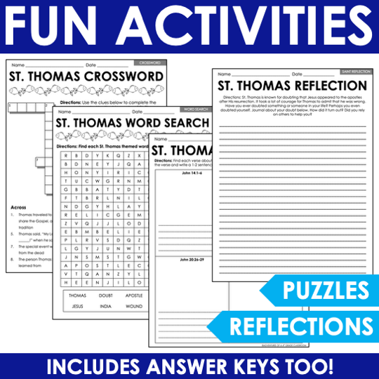 St. Thomas Catholic Saints Reading Passage Word Search Crossword Craft Worksheets - Image 3