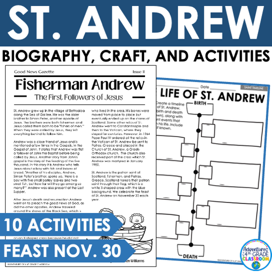 St. Andrew Activities Reading Passage Craft Crossword Puzzle Catholic Saints