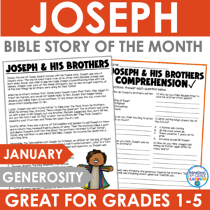 Joseph and His Brothers Bible story of the month reading passage and comprehension worksheet for January, grades 1-5