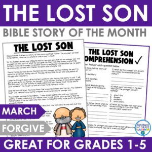 The Lost Son Bible story of the month reading passage and comprehension worksheet for grades 1-5