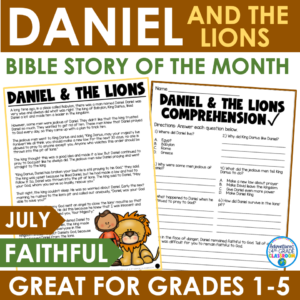 Daniel and the Lions Bible story reading passage and comprehension worksheet for grades 1-5