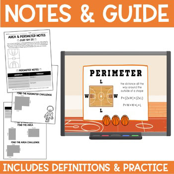Area and perimeter worksheets with PowerPoint review lesson for 4th grade math practice