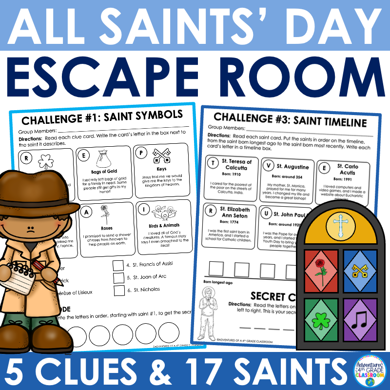 All Saints' Day Escape Room Activity Catholic Feast Day Saints Review Game