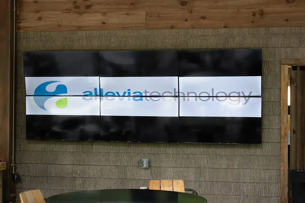 Large outdoor TV wall display at Little Arrow Outdoor Resort.