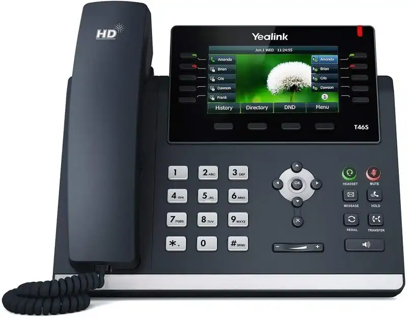 Yealink IP phone with touchscreen display for telecom analysis.