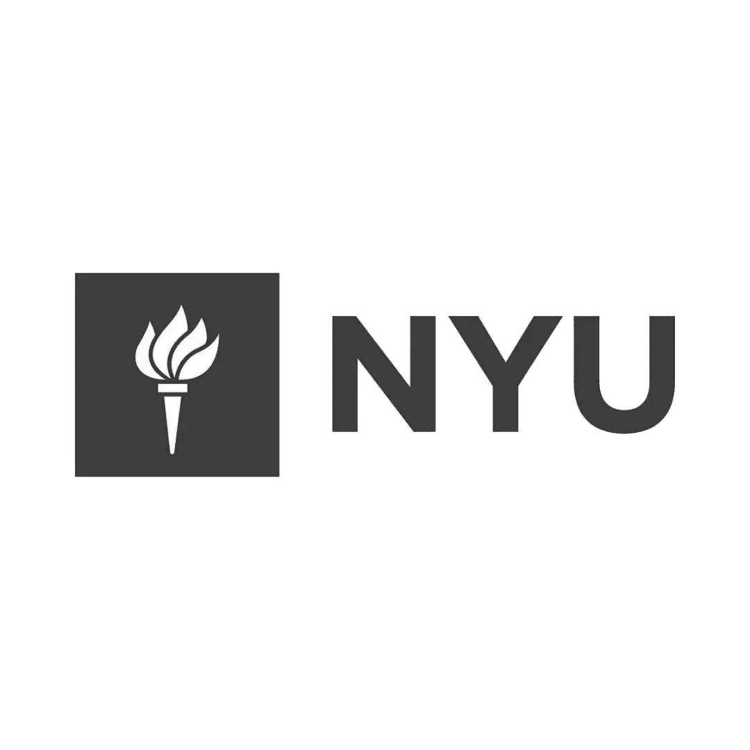 NYU logo with torch symbol representing education and knowledge.
