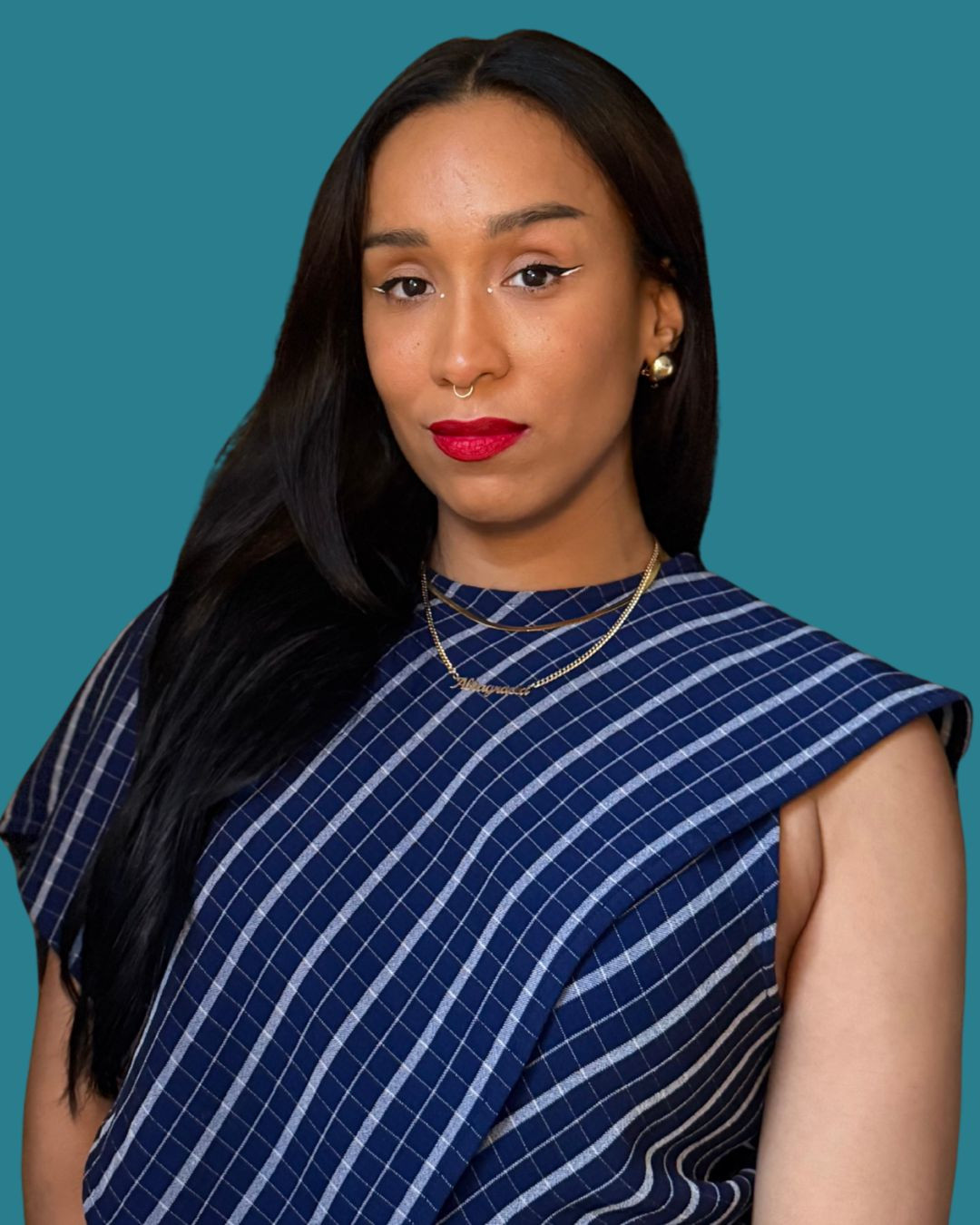 Altagracia Montilla, portrait against a teal background