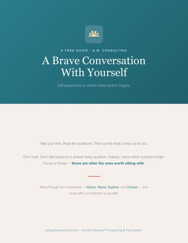 Cover of 'A Brave Conversation With Yourself' self-awareness guide by Altagracia Montilla.