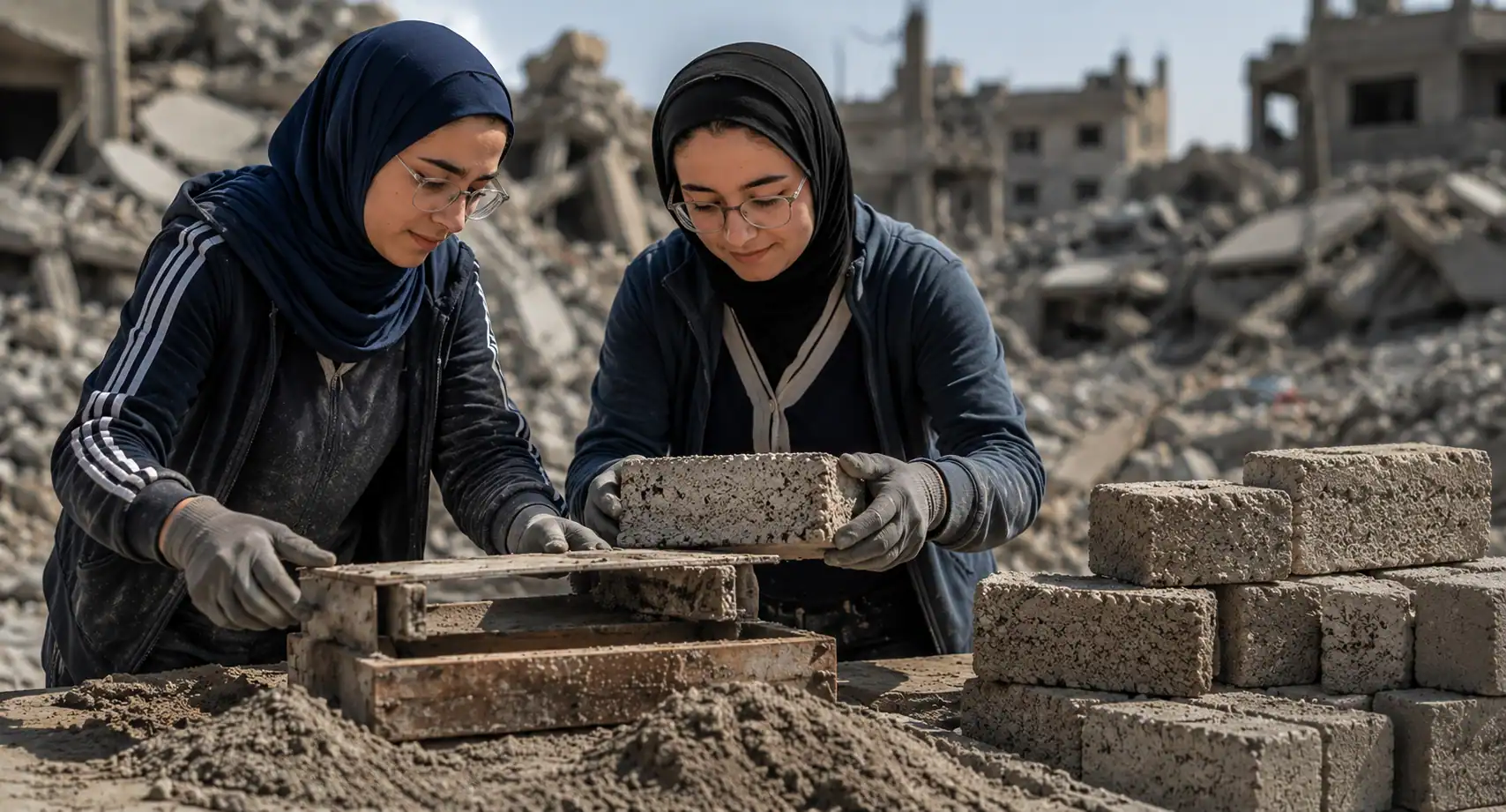 Las hermanas de Gaza que ganaron un premio mundial convirtiendo escombros de guerra en ladrillos Las hermanas de Gaza que ganaron un premio mundial convirtiendo escombros de guerra en ladrillos