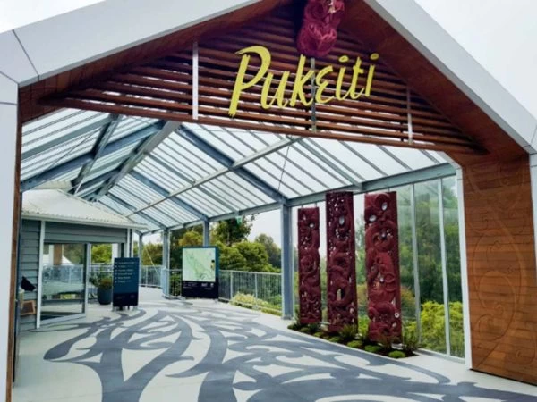 Colourful Puketi sign at Americarna event entrance New Zealand.