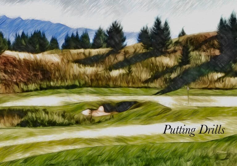 a golf course with trees and hills