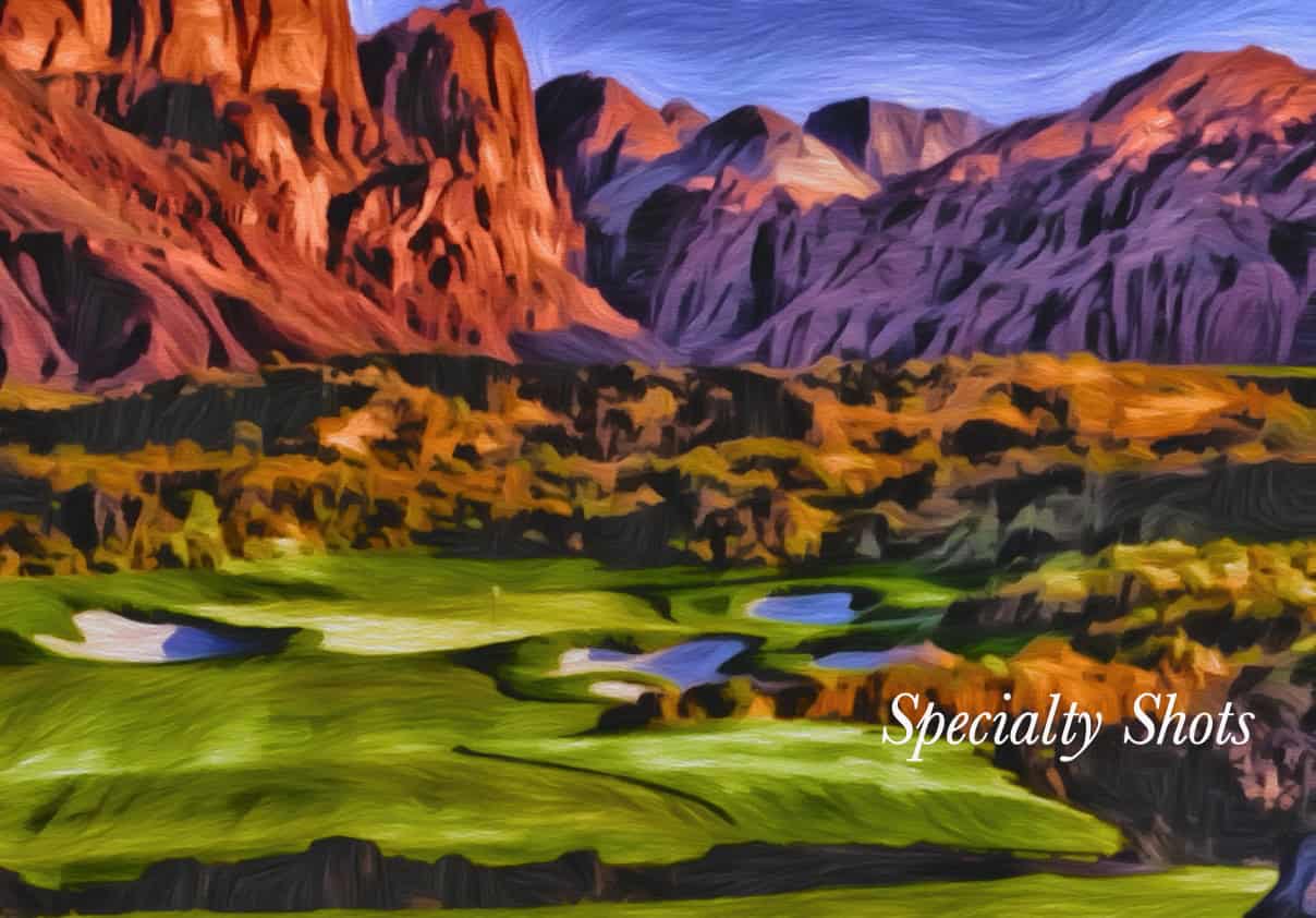 a landscape with mountains and water