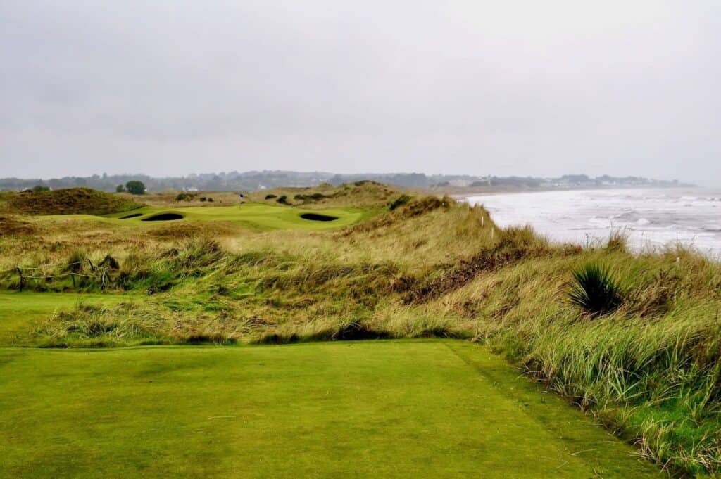 Coastal golf course on a cloudy day