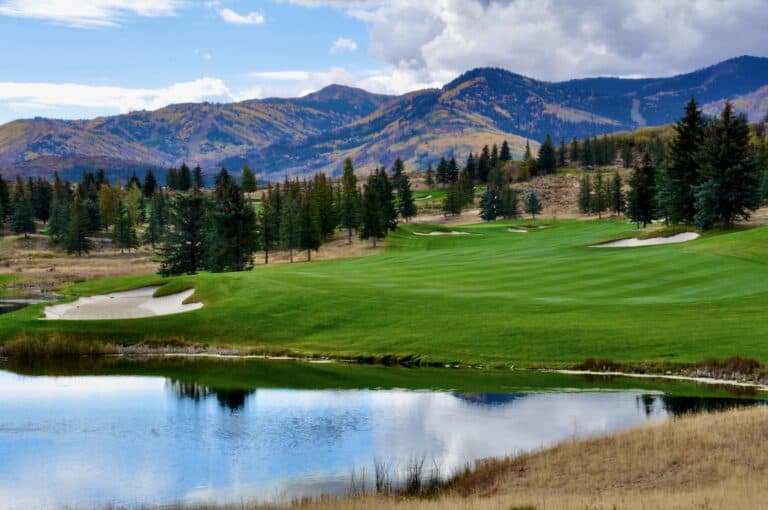 Scenic golf course with mountains backdrop