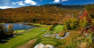Colorful autumn landscape with golf course