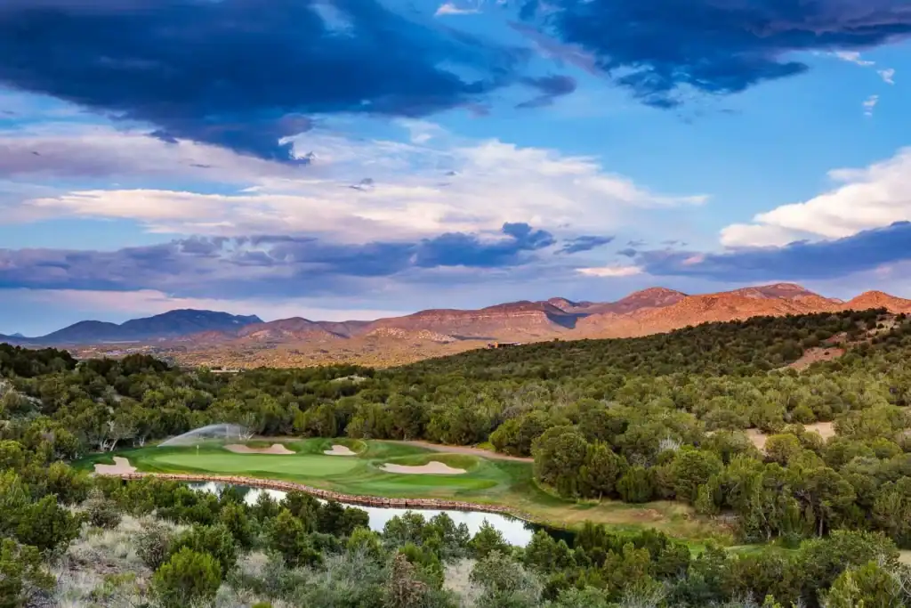 Scenic golf course with mountains backdrop