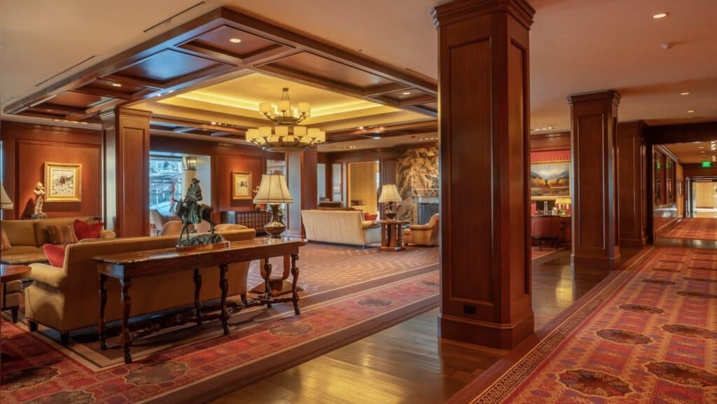 Elegant lodge interior with wooden accents