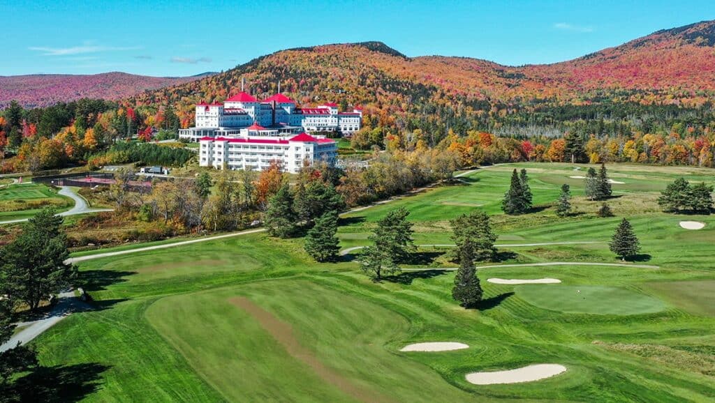 Resort surrounded by colorful autumn foliage