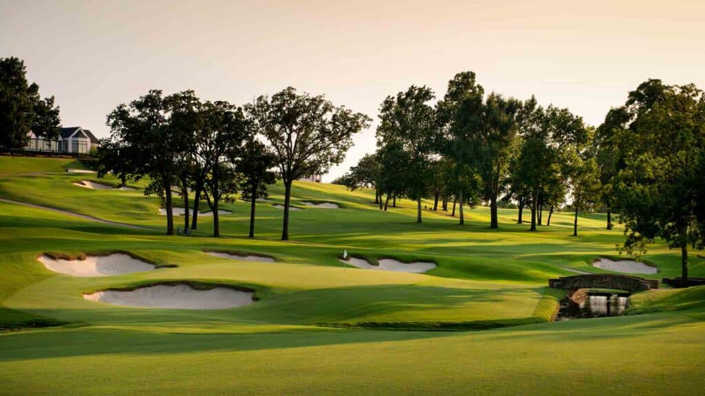 Lush golf course with sand traps