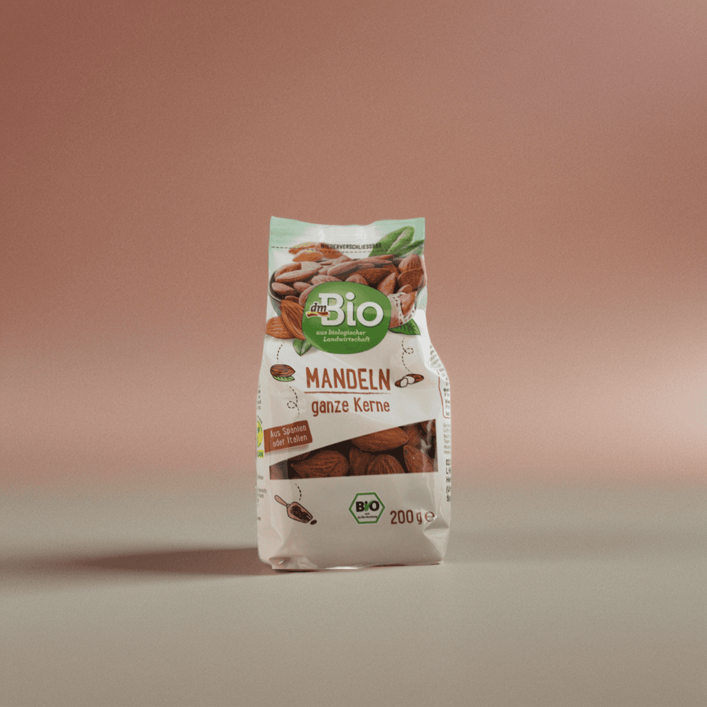 Mandeln ganze Kerne. 200 g Verpackung