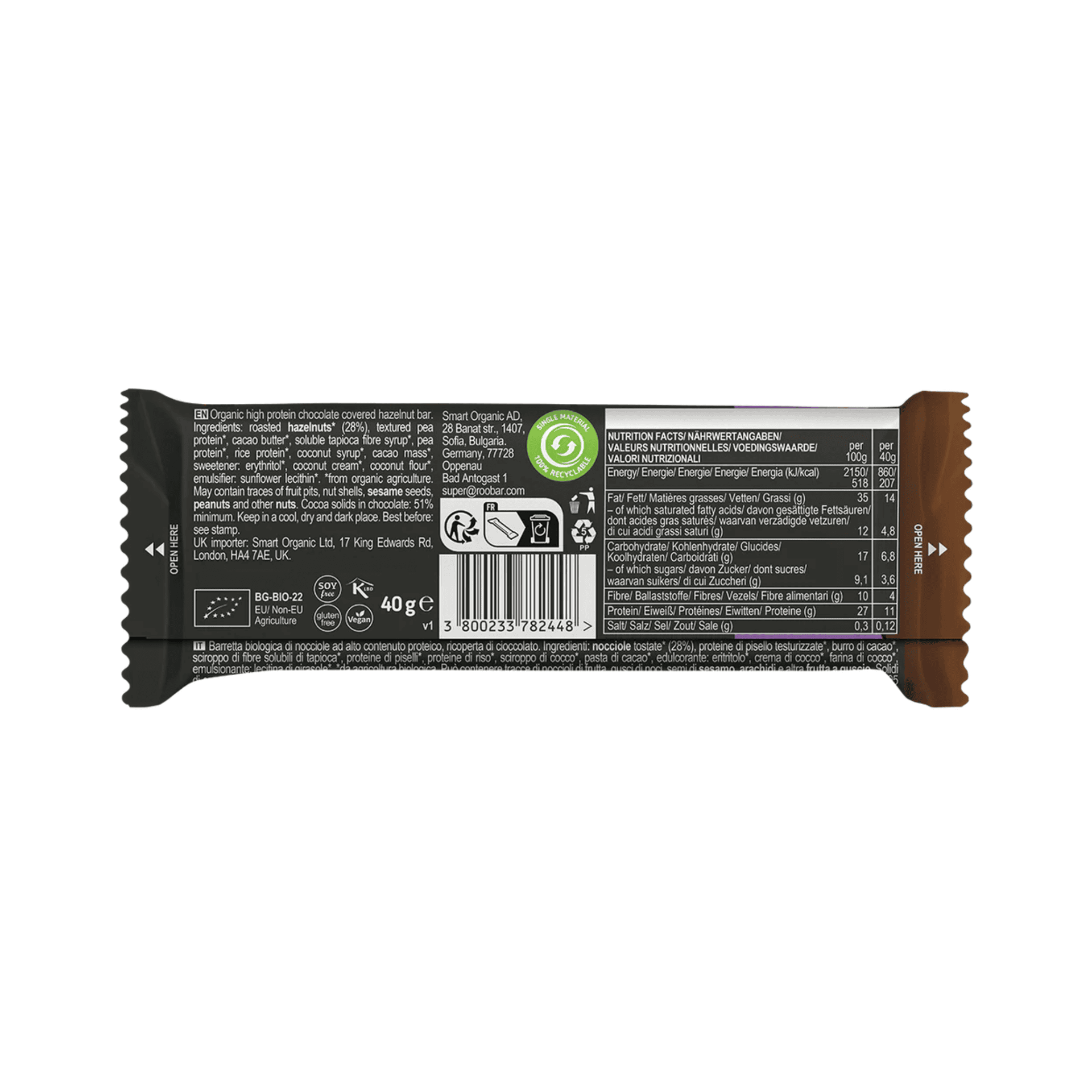 High Protein Schokoriegel mit Haselnuss-Nougat Bio - Roo'Bar – Bild 2