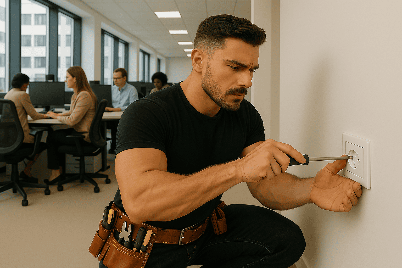 Manitas a domicilio en Barcelona realizando instalación en empresa