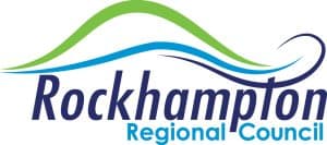 Rockhampton Regional Council emblem with stylized wave design.